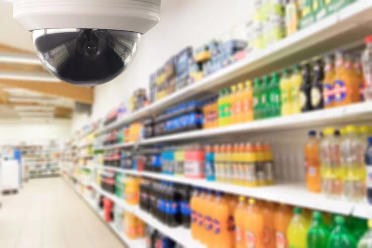 Caméra de surveillance automatisée vérifiant le niveau de stock d'un rayon