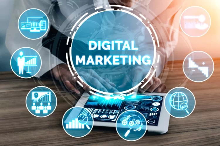 Personne pilotant sur une tablette des tableaux et graphiques concernant le marketing digital