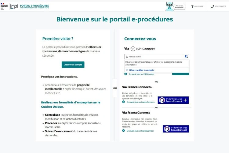 Capture d'écran du site web des e-procédures