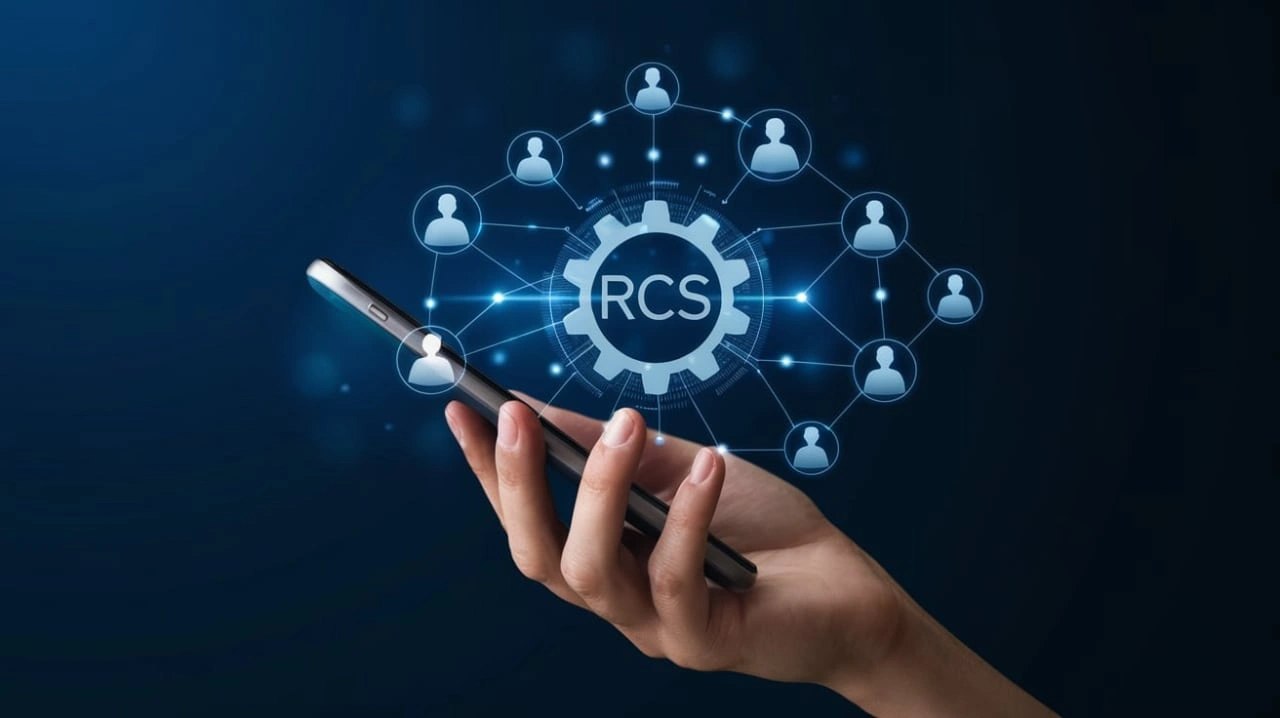 Personne tenant son téléphone portable pour représenter la communication grâce au RCS