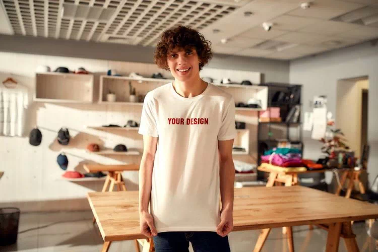 Jeune homme portant un t-shirt personnalisé