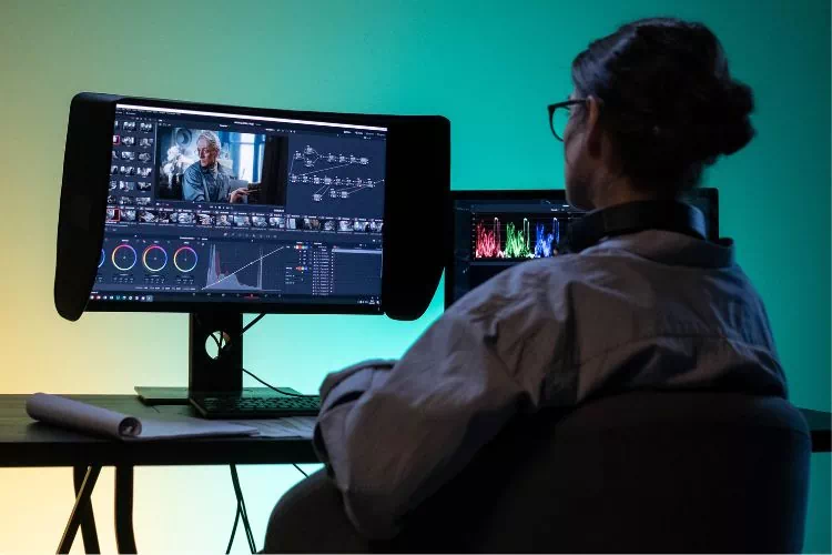 Femme faisant du montage vidéo
