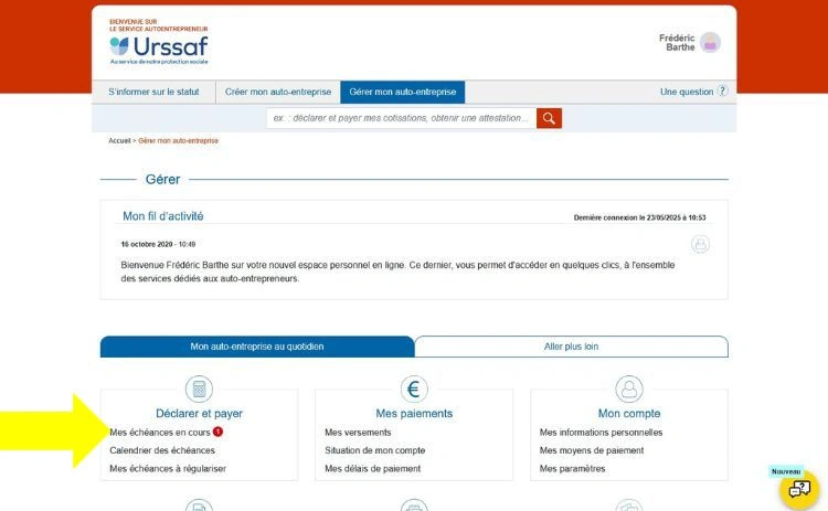 Cliquer sur Mes échéances en cours