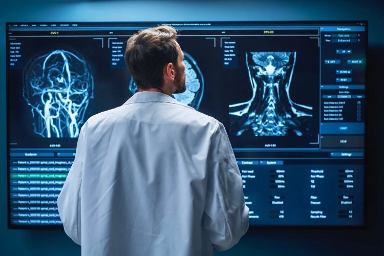 Neuroscientifique devant un scanner