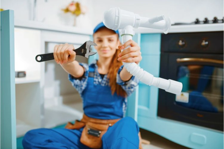 Femme en plein travail de plomberie