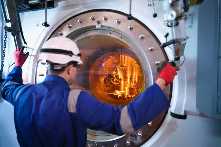 Physicien surveillant le déroulement d'une expérience